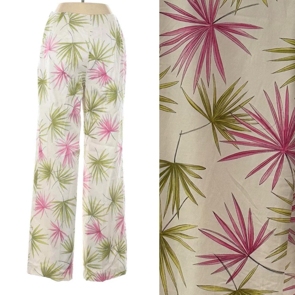 TALBOTS ✨ Silk wide leg high waist pants tropical print fully lined | Sz M (8)